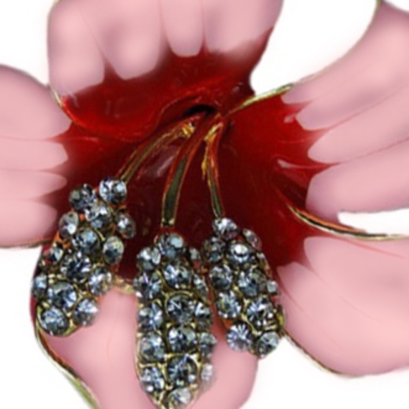 Pink Enamel Crystal Bauhinia Orchid Brooch/Pinback - Fashion Jewelry - Picture 8 of 8